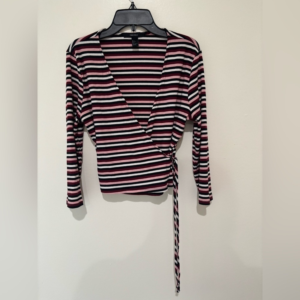 Forever 21 Striped Wrap Top size large